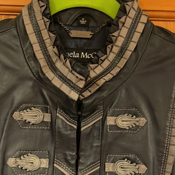 NWT Pamela McCoy Military Style Navy Blue Leather Coat. - Picture 3 of 11